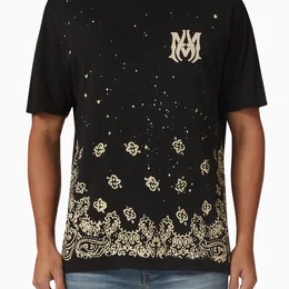 AMIRI Black and Cream Paisley Men's Tee